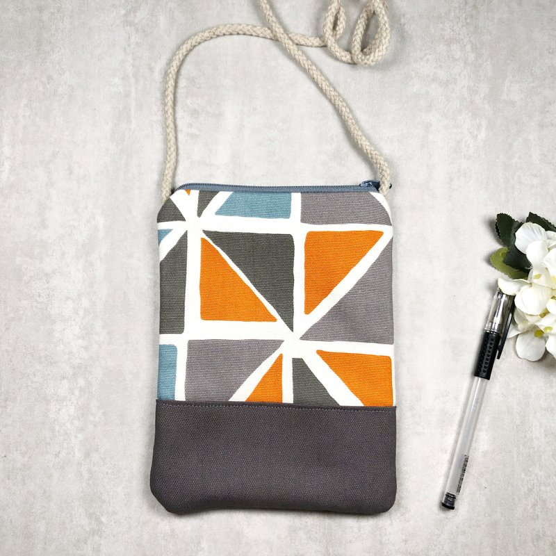电话包/肩背包/钭背包/手机袋 / 手机包 ~ 几何图案 (D-39) - 侧背包/斜挎包 - 棉．麻 灰色