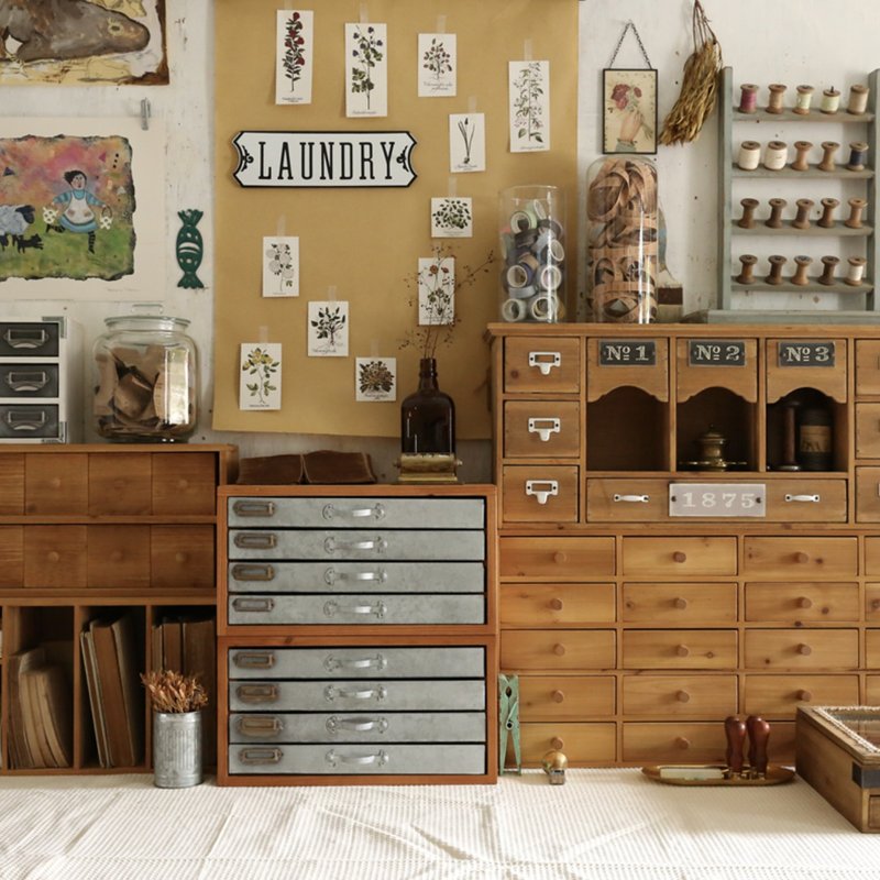 Hamilton 复古洋铁多層抽屉收纳盒 桌面分類整理 骨董家具復刻 - 收纳用品 - 木头 