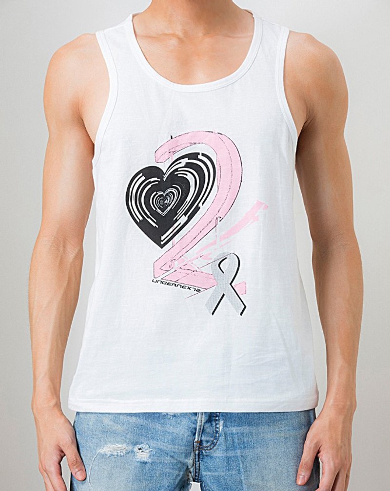 纯棉印花背心-2LOVE/白                            UNDERNEXT2 夏.缤纷 - 男装背心 - 棉．麻 白色