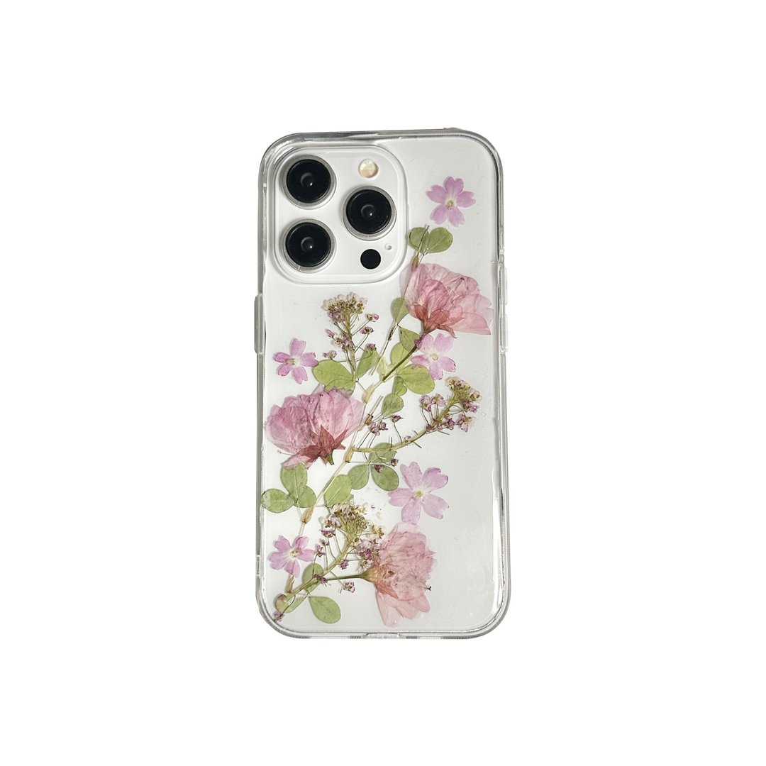 天然粉色樱花押花手机壳 适用于iPhone 16 Pro Max Samsung S25 - 手机壳/手机套 - 植物．花 