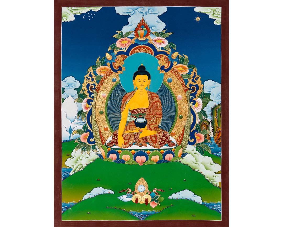 释迦牟尼佛唐卡 神圣的藏传佛教手工画 - 墙贴/壁贴 - 其他金属 多色