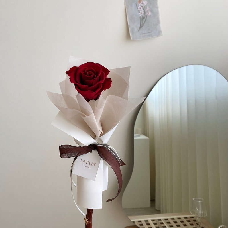 单支红玫瑰韩式永生花束 永生花/不凋花/耶诞节/圣诞花束 - 干燥花/捧花 - 植物．花 红色