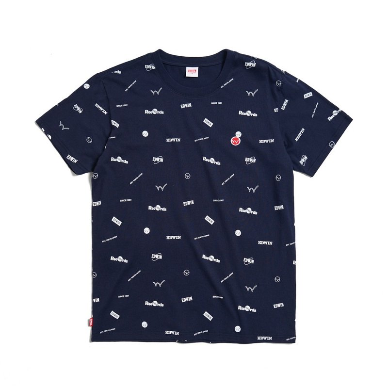 EDWIN Y2K 满版印花布短袖T恤-男款 (丈青色) #上衣 - 男装上衣/T 恤 - 棉．麻 蓝色