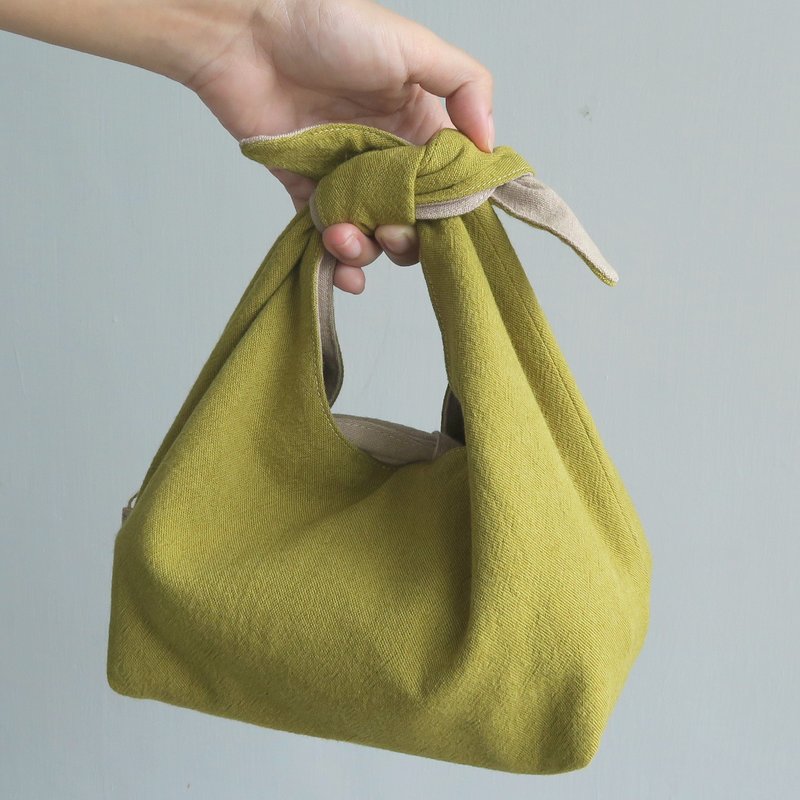 棉麻双面便当袋 | 芥末黄+粉肤 - 其他 - 棉．麻 黄色