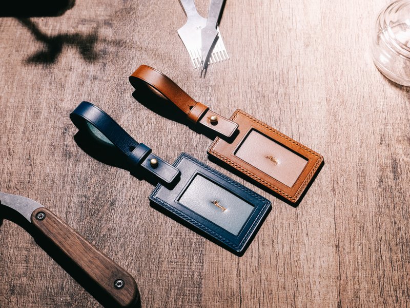 【定制化礼物】皮革 行李吊牌 旅行名牌 - 行李吊牌 - 真皮 蓝色