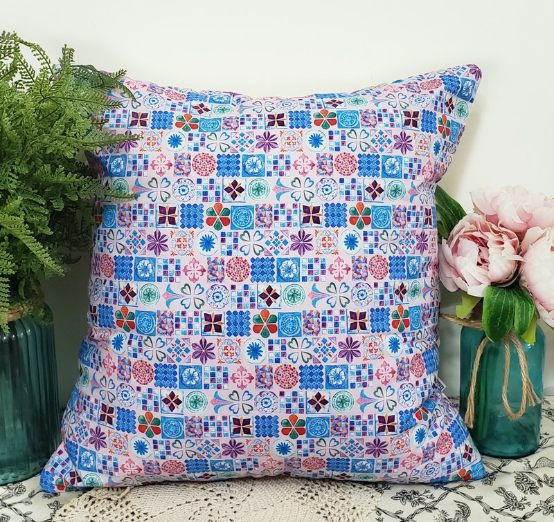 北欧特色超美粉红色马赛克风格图案抱枕靠枕靠垫枕套 - 枕头/抱枕 - 棉．麻 粉红色