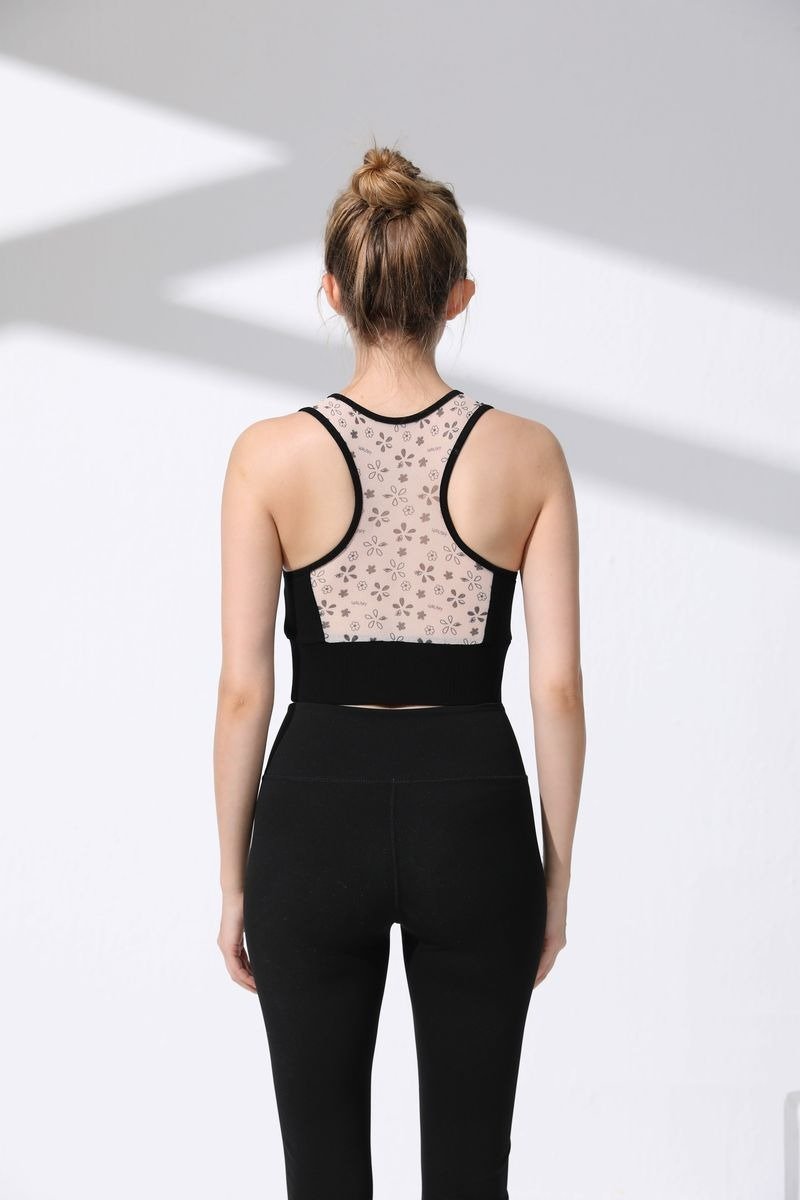 手绘印花透肤轻运动胸围 - 女装运动内衣 - 其他人造纤维 黑色