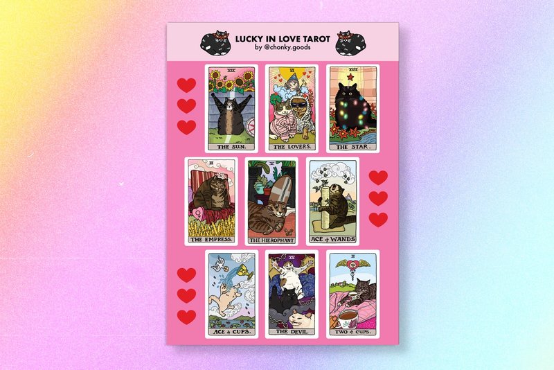 贴纸幸运爱情塔罗牌表情包 - 塔罗牌猫表情包贴纸 - 贴纸 - 塑料 