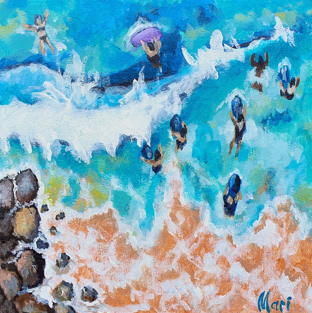 海景画冲浪亚克力原创艺术热带海滩游泳海上冲浪者 - 海报/装饰画/版画 - 其他材质 蓝色