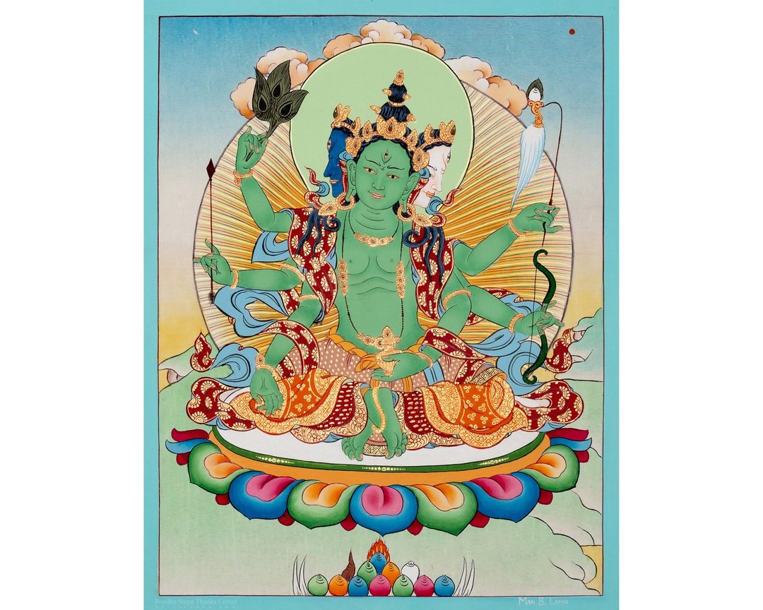 准提唐卡画 手工制作的藏传艺术 象征保护与力量 - 墙贴/壁贴 - 其他金属 
