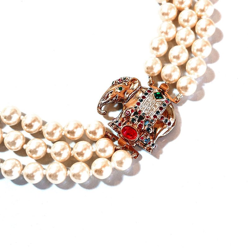 1980s 象造型 复古 三排珍珠 项链 - 项链 - 珍珠 金色