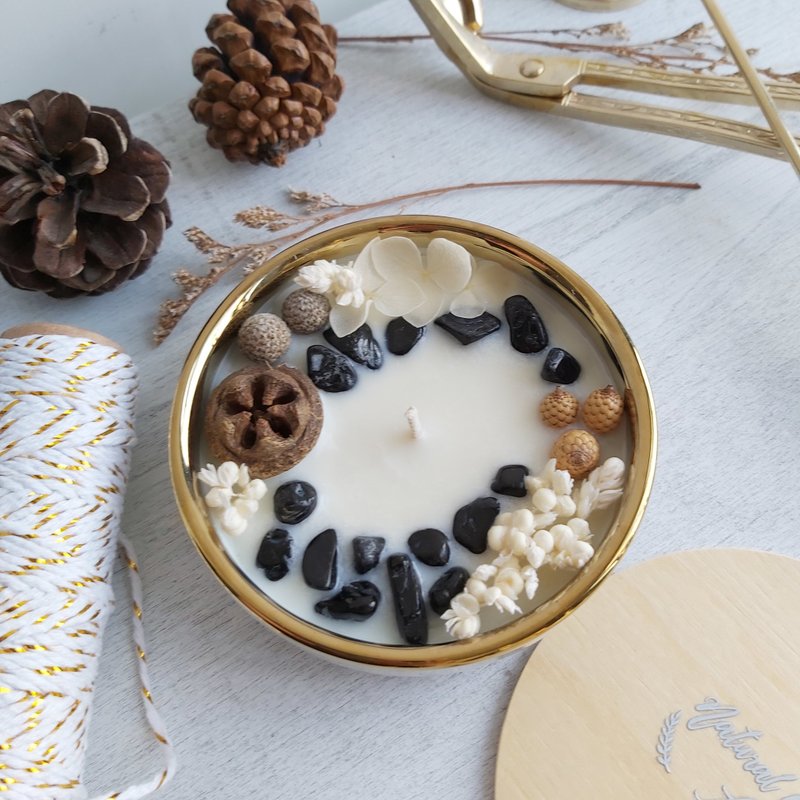 黑碧玺 白色绣球花 大理石碗  50g 250g 天然大豆蜡香氛蜡烛 晶石 - 蜡烛/烛台 - 蜡 黑色