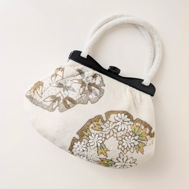 复古珠饰包 珠饰包 白色 雪轮图纹 派对包 宴会包 手工 珠绣 - 手提包/手提袋 - 其他材质 白色