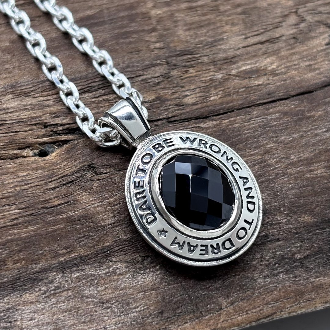 925 silver necklace men,black stone,present for him,made in japan,fc217 - 项链 - 银 银色