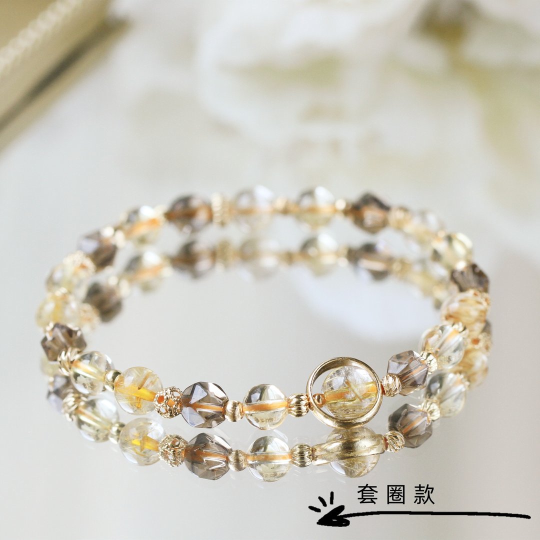 黄水晶 金发晶  钛晶 茶晶。托雷多晨光。招财事业健康水晶手链 - 手链/手环 - 水晶 金色