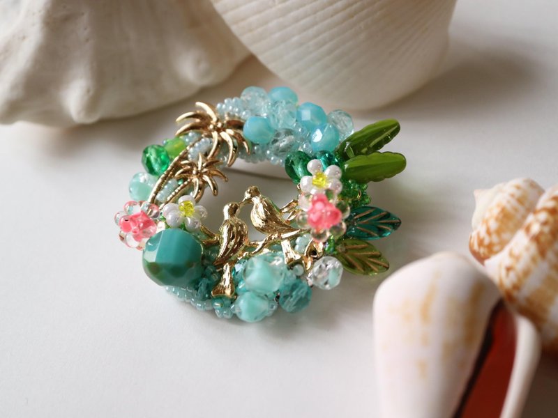 Seychelles Fairy White Tern Fairy Turn Paradise Summer Tropical Bird Palm Tree Plumeria Bird Island Oahu Manuoku Czech Glass Czech Beads - 胸针 - 玻璃 多色