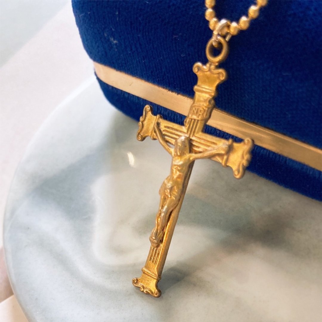 【西洋古董饰品】INRI 手工十字架 耶稣 经典纪念 基督 黄铜 项链 - 项链 - 铜/黄铜 金色