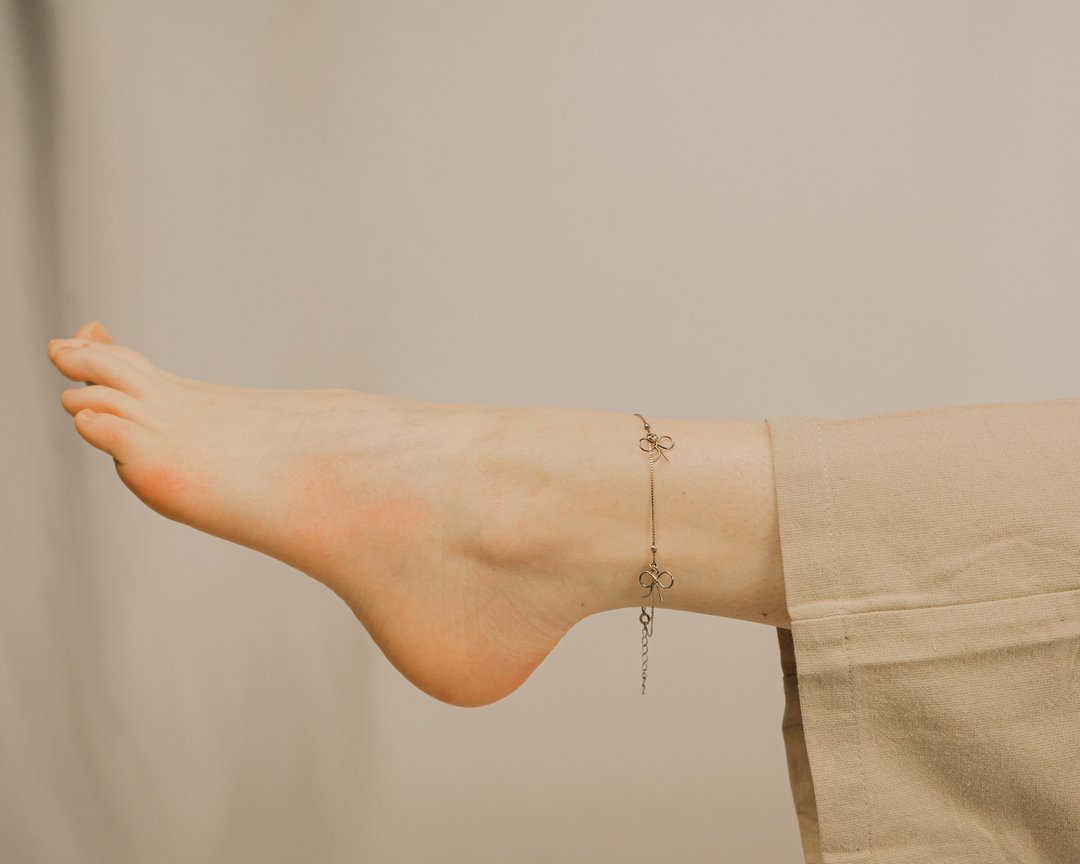 Vintage Silver Bows Charm Anklet - 脚链/脚环 - 纯银 银色