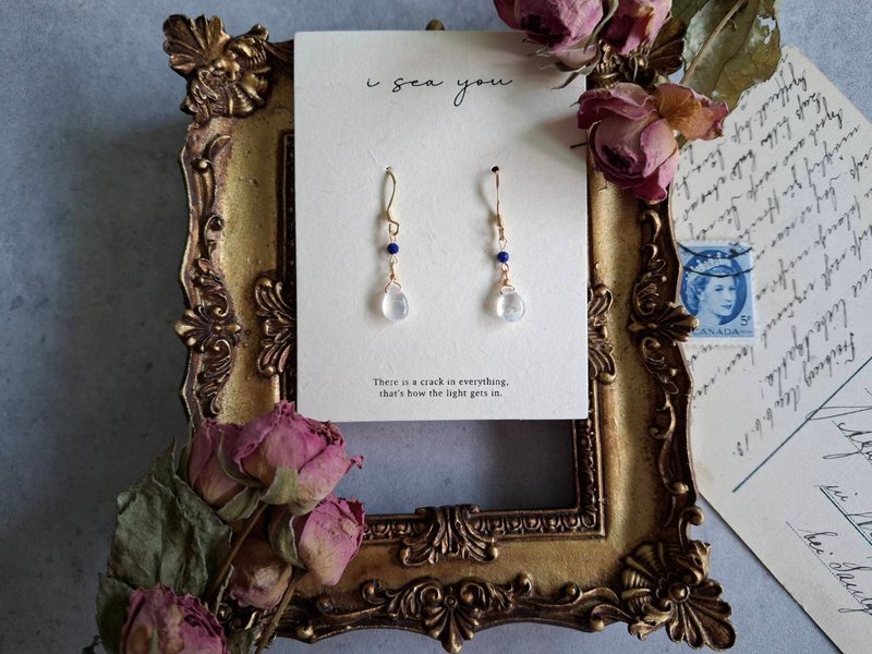 i sea you－蓝眼泪－青金石、月光石 - 耳环/耳夹 - 半宝石 