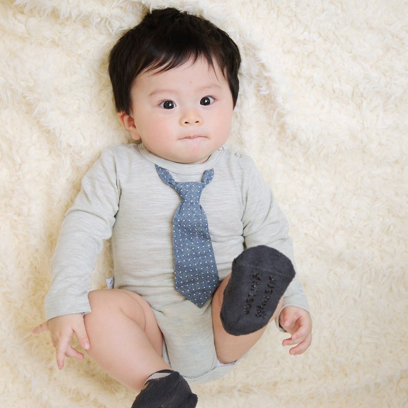 美国Frenchie MC 男婴连身衣 - 雷恩葛斯淋(长袖) - 包屁衣/连体衣 - 棉．麻 银色