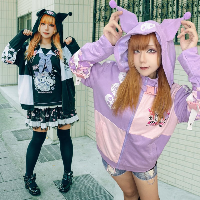 原创三丽鸥SANRIO授权酷洛米棋盘格纹拚色扣带耳朵连帽外套JJ5015 - 女装休闲/机能外套 - 聚酯纤维 