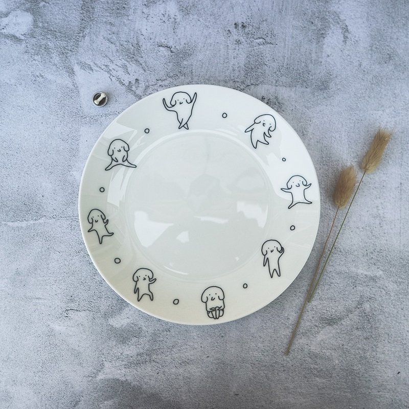 定制化-莫名狗狗8寸骨瓷盘 - 盘子/餐盘/盘架 - 瓷 白色