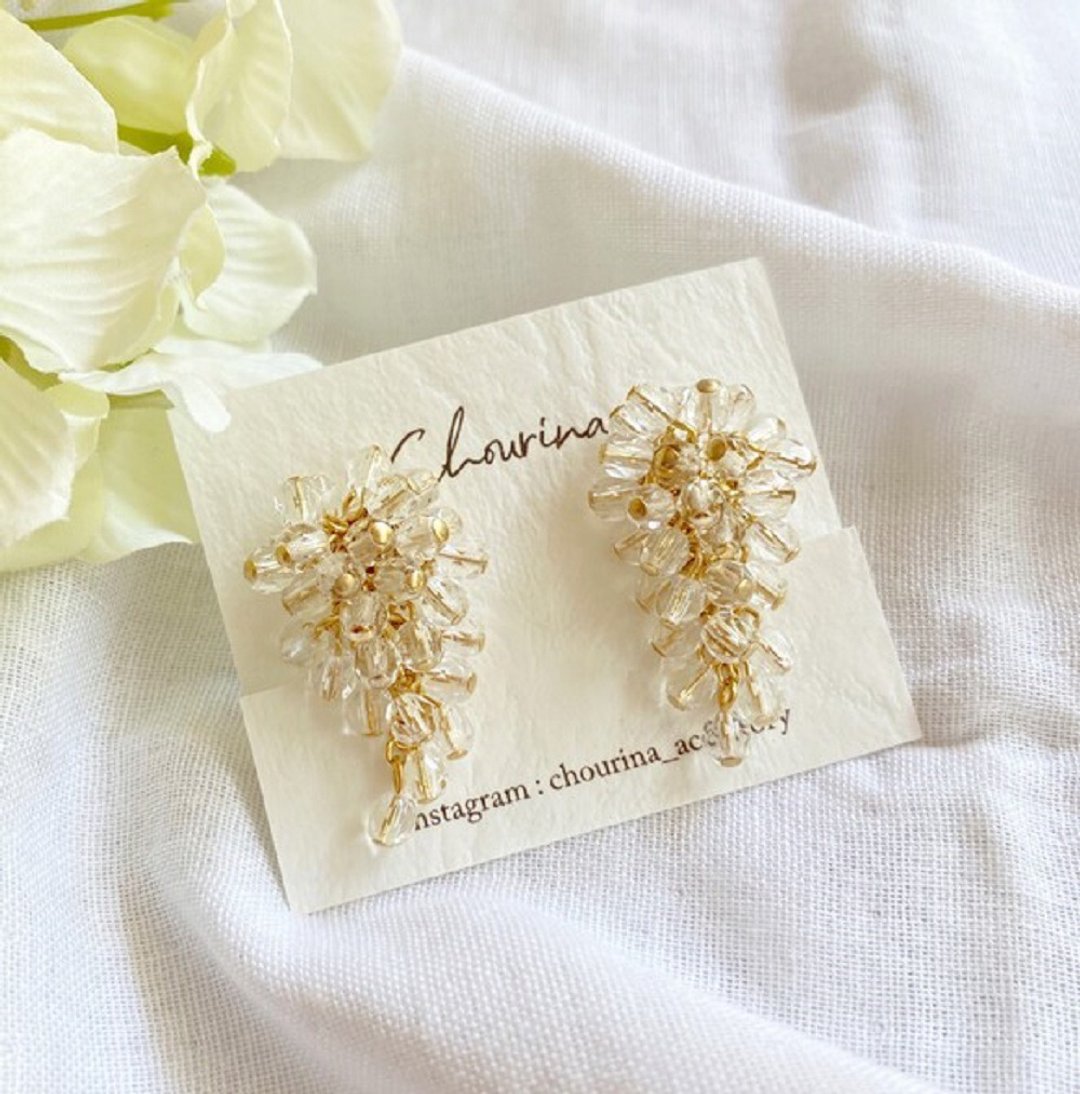 Czech beads grape Clip-On, earrings - 耳环/耳夹 - 其他金属 金色