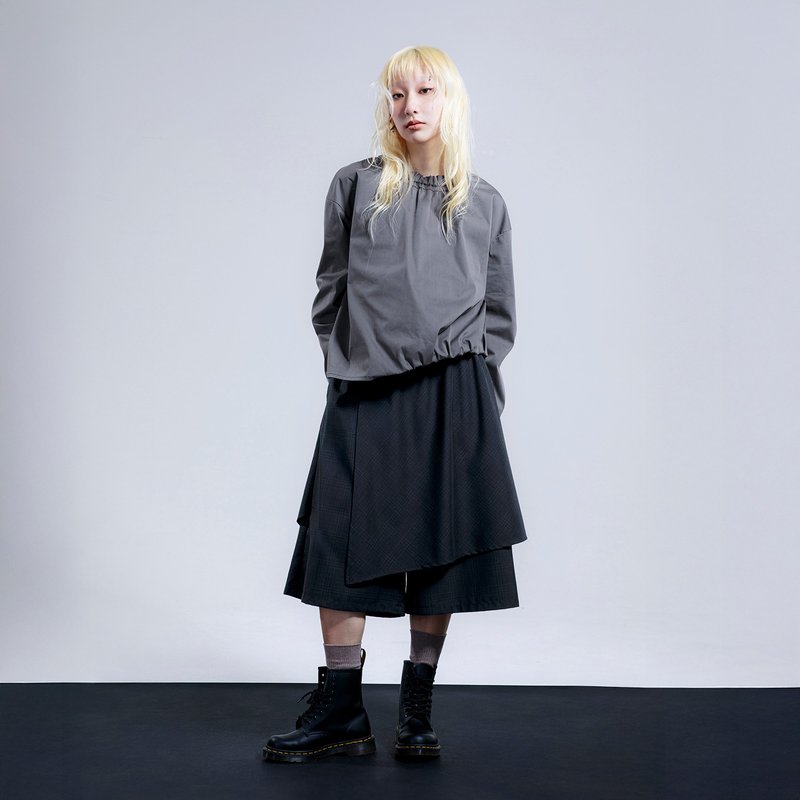 不对称格纹叠片宽裤 - 女装长裤 - 其他人造纤维 黑色