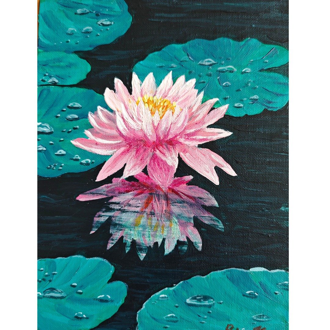 粉色睡莲原创花卉艺术独特墙面装饰手绘由 RinaArtSK 提供 - 墙贴/壁贴 - 其他材质 多色