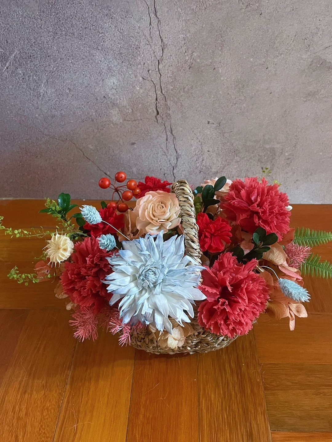【花诉花艺】复古红色康乃馨永生花篮/永生花礼/祝贺花礼 - 干燥花/捧花 - 植物．花 多色