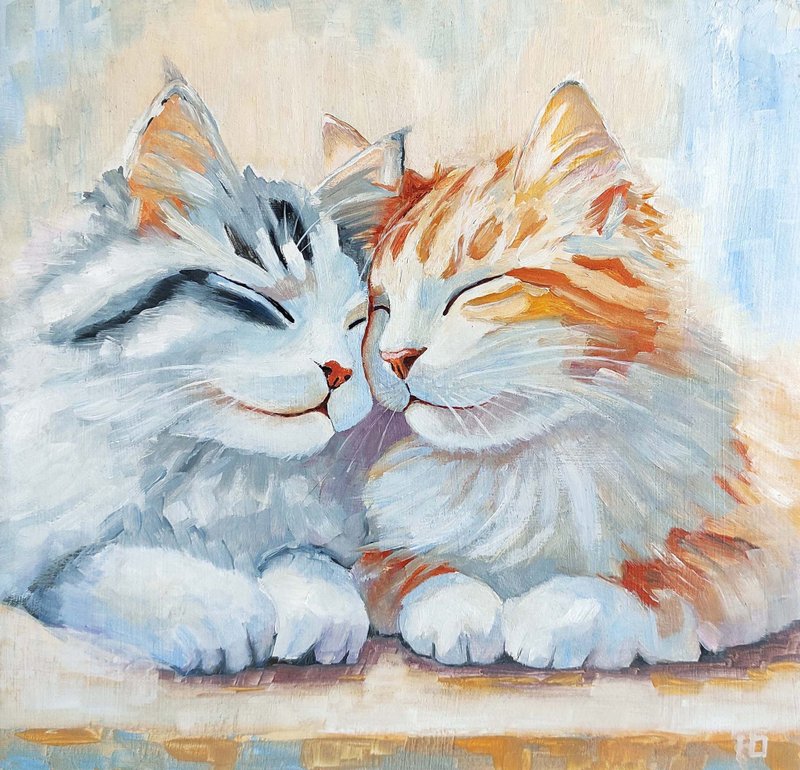 猫油画，情侣小猫原创艺术，浪漫宠物肖像，手工油画，油画原作 - 海报/装饰画/版画 - 其他材质 多色
