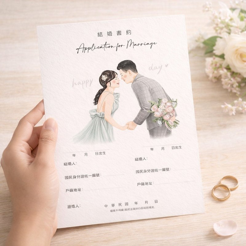 定制插画结婚书约套组 / 似颜绘结婚证书 . 登记婚礼纪念 - 婚礼誓言书 - 纸 多色