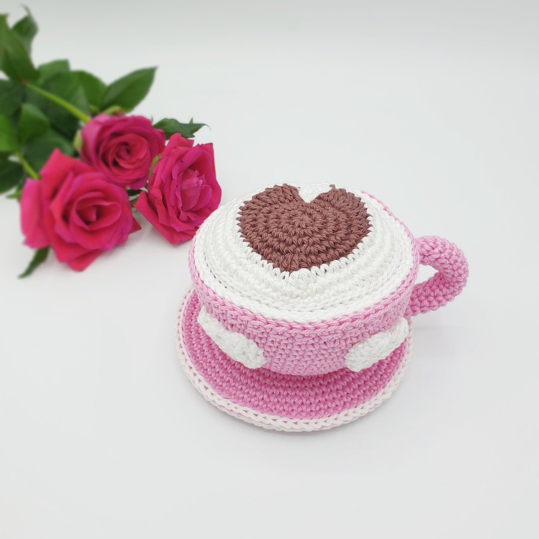 Valentine's Day Heart Mug | Cacoa With Latte Art Heart | Crochet Pattern PDF - 手工艺教程/工具书 - 其他材质 