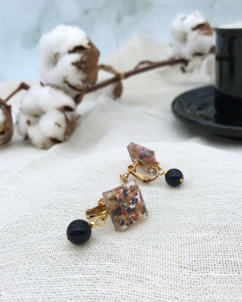 冻结 花 -  千日紫/蓝晶砂 - 耳环/耳夹 - 植物．花 紫色