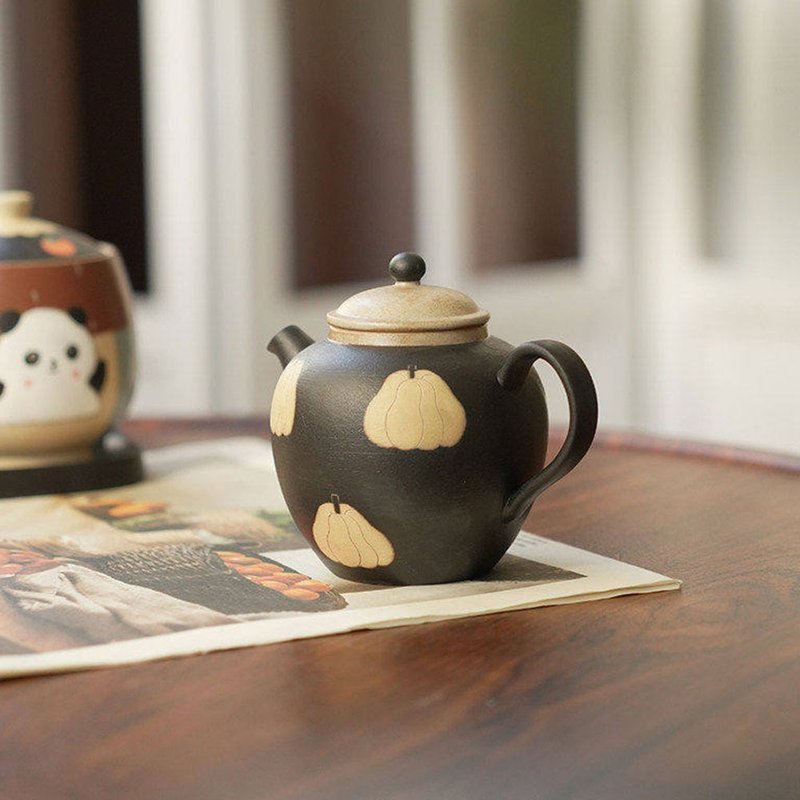 日式手繪小南瓜壺 / 陶瓷功夫茶具 / 家用茶杯 - 茶具/茶杯 - 瓷 黑色