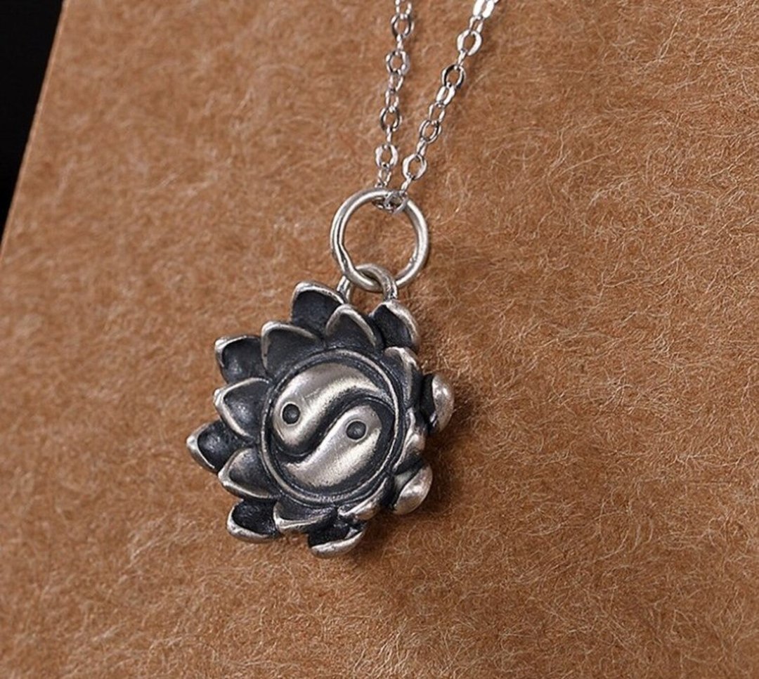 100% Real 925 Silver Flower Lotus Thai Silver Lotus Pendants for Women Taoism - 长链 - 纯银 银色