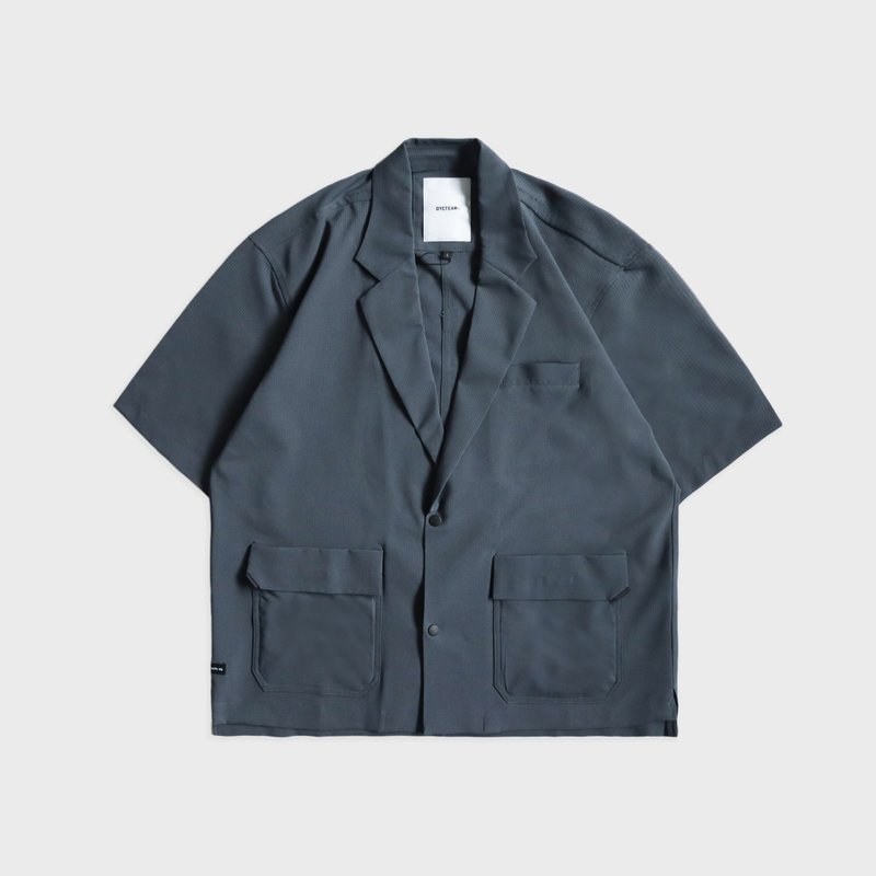 DYCTEAM - See-through panel Pocket Short Sleeve Shirt - 男装衬衫 - 其他材质 蓝色