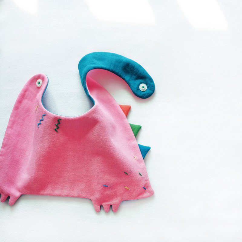恐龙造型围兜兜 / 粉红色 - 围嘴/口水巾 - 棉．麻 粉红色