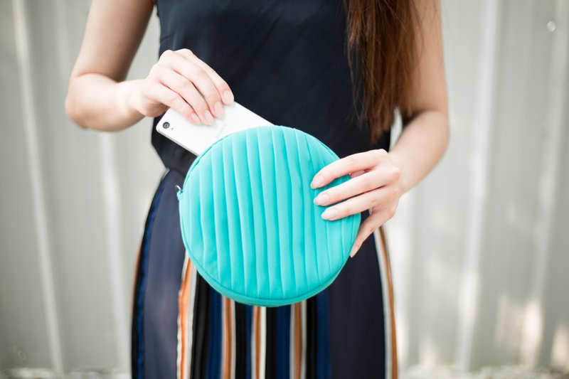 南庭系列包/小圆包(蓝绿色)。肩背包。斜背包。手拿包 - 手拿包 - 聚酯纤维 绿色