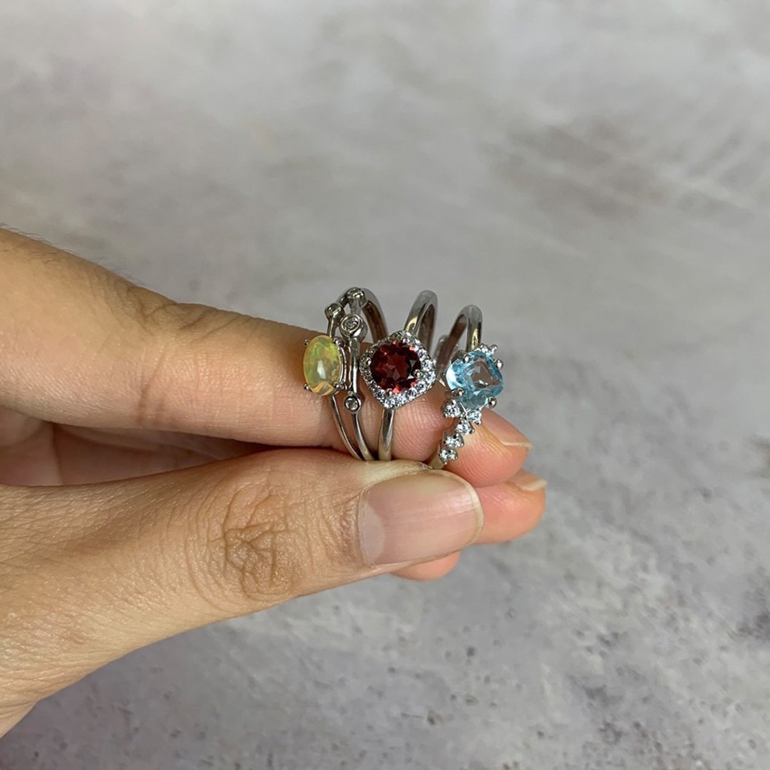 【换季特卖】|镶嵌珠宝| 托帕石 欧珀opal 红石榴石 戒指 一物一 - 戒指 - 宝石 多色