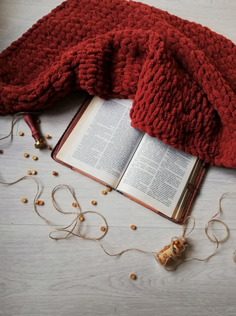 Couch cover throw sweater weather gift anniversary blanket - 被子/毛毯 - 聚酯纤维 咖啡色