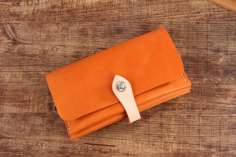 【切線派】真皮純手工風琴錢包 / 撞色复古长夹 013款棕色 - 皮夹/钱包 - 真皮 咖啡色