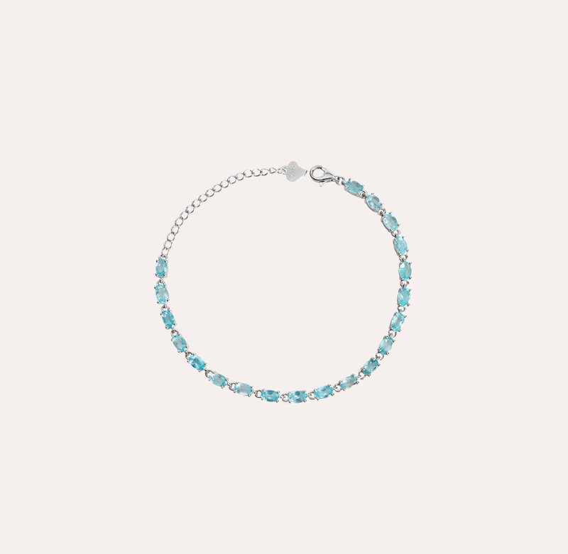 安珠 磷灰石 蓝色 椭圆 3*5mm 手链 和谐系列 Scales 宝石银饰 A - 手链/手环 - 银 蓝色