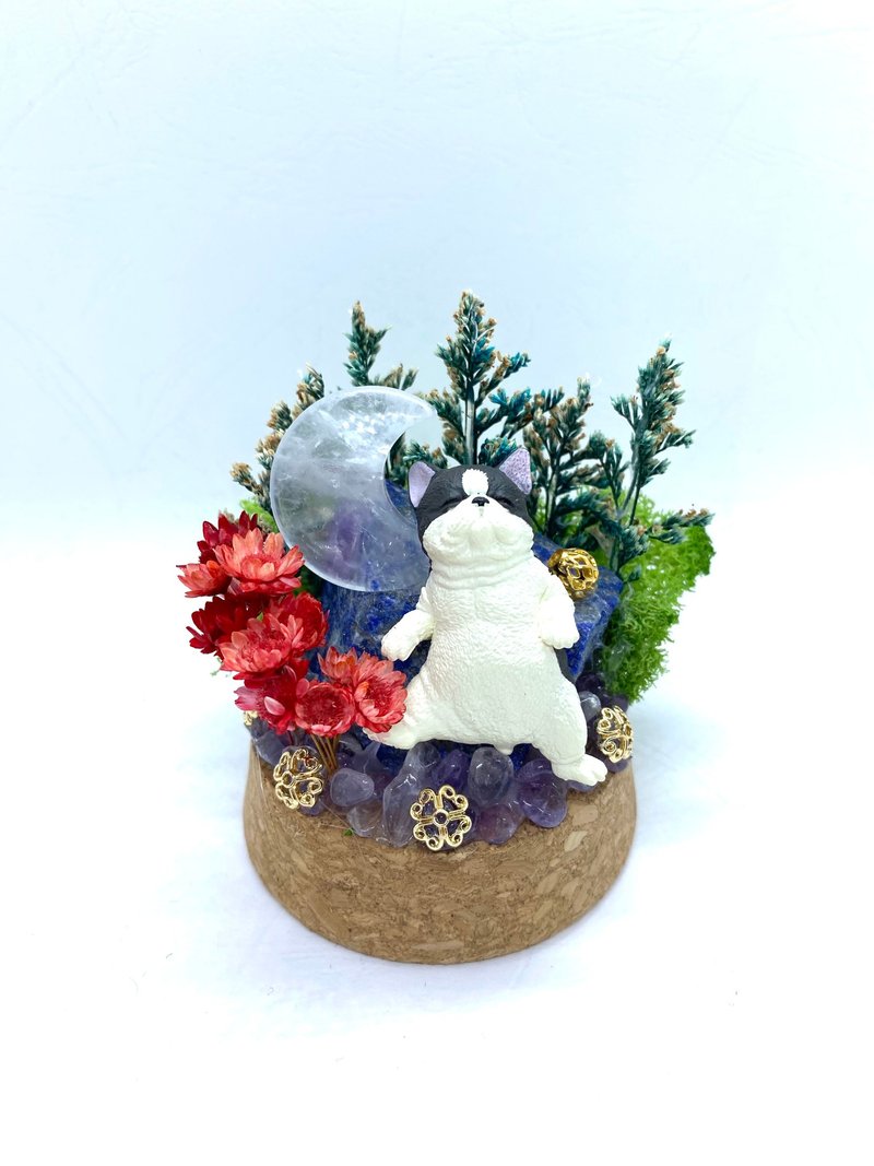 绿色森林-法斗与白水晶星星/青金石-水晶公仔干燥花摆设 - 摆饰 - 水晶 
