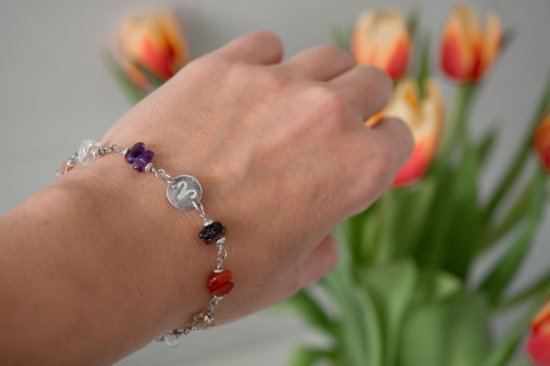 牡羊座手链：银 925、电气石、紫水晶、黄水晶、红玉髓、白水晶 - 手链/手环 - 半宝石 多色