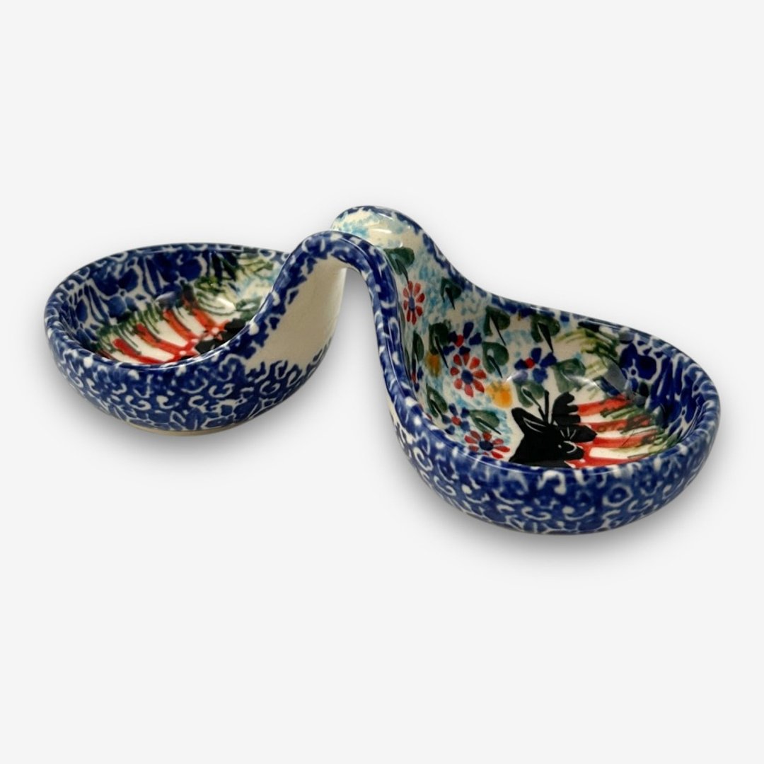 波兰手绘手工陶-分隔碗/酱料小碗 14cm 黑猫花园系列 - 碗 - 陶 蓝色