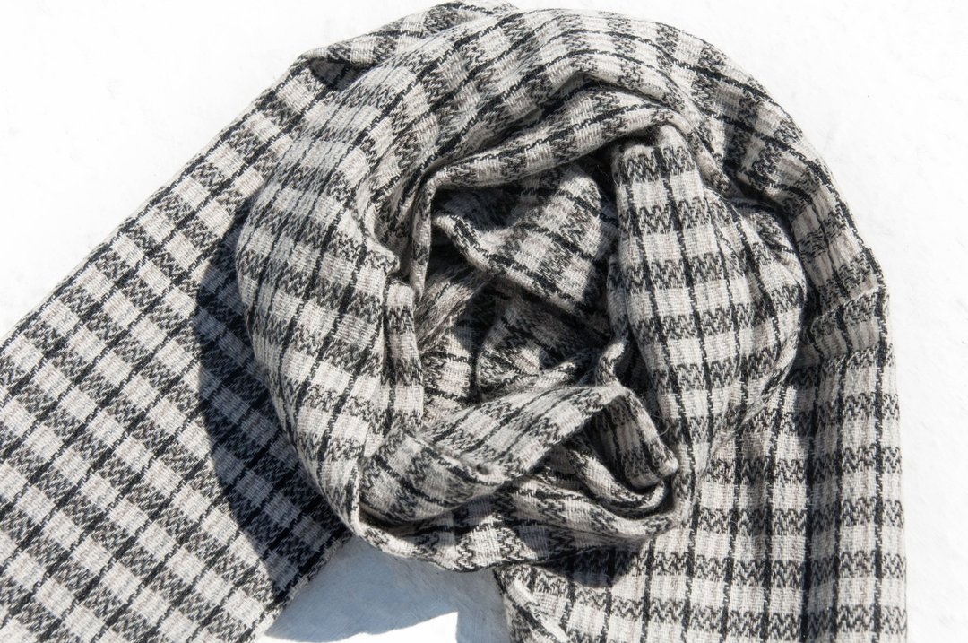 喀什米尔Cashmere/羊绒围巾/纯羊毛围巾披巾/戒指绒披肩-英式格纹 - 围巾/披肩 - 羊毛 多色