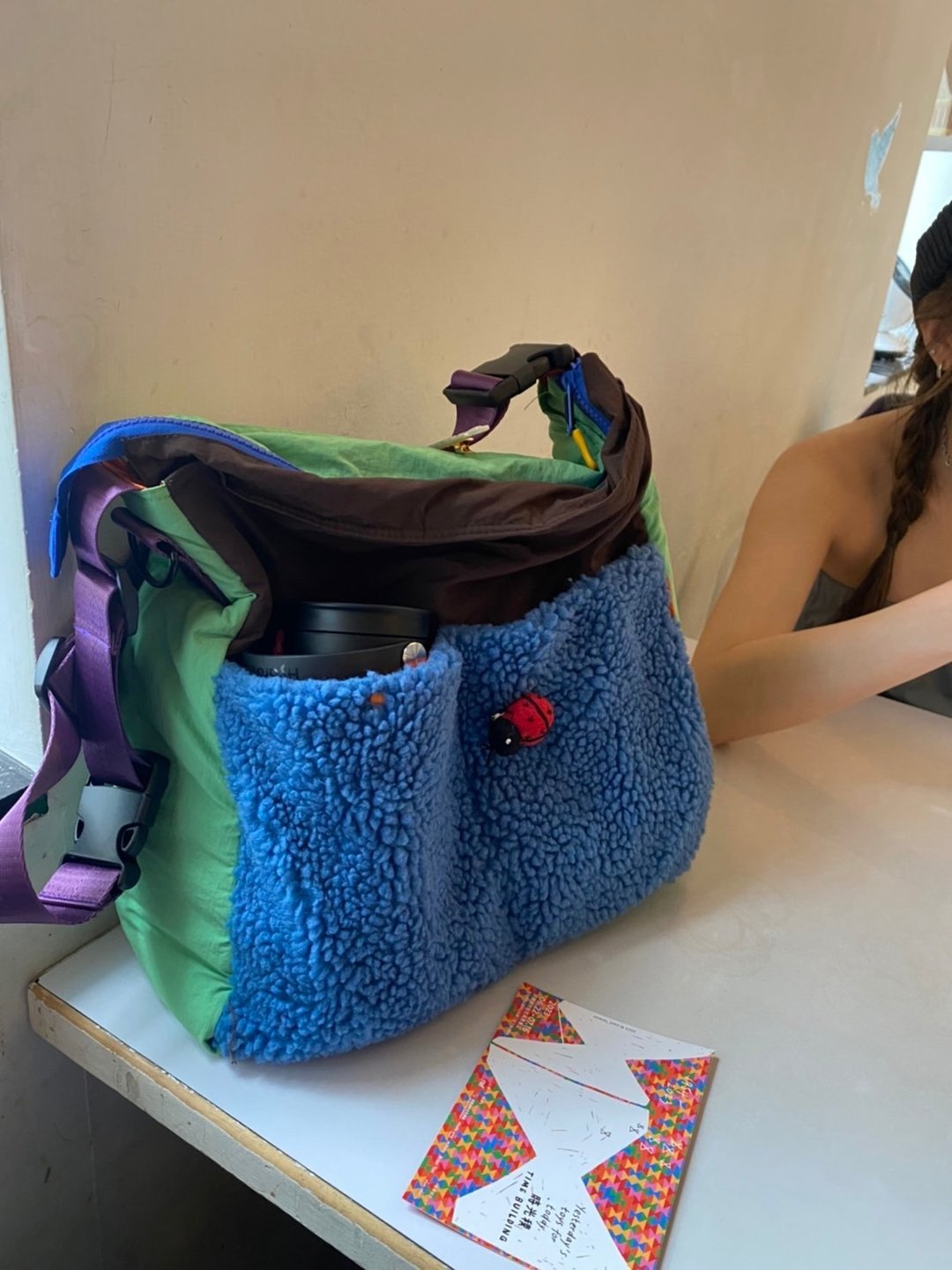 Fluffy Lively Tote : 绿蓝色 - 侧背包/斜挎包 - 尼龙 蓝色