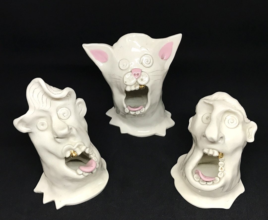 早期古件-独特造型金牙齿置物器 | 美式 艺术 手工制作 - 花瓶/陶器 - 陶 