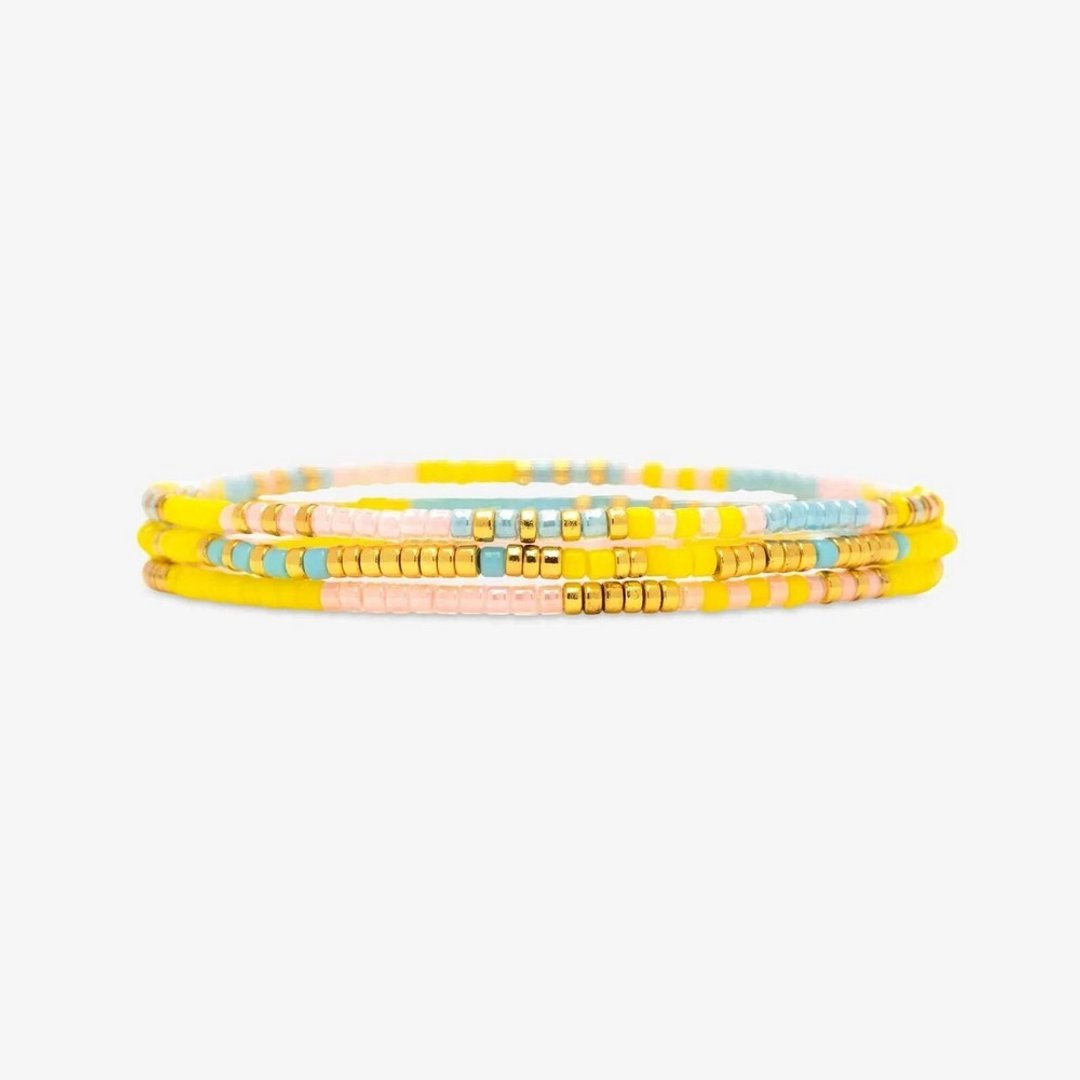 Pura Vida 美国手工 SUNSET BEACH 暮日海滩 金色伸缩手链三件组 - 手链/手环 - 其他材质 黄色